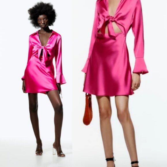 Spring + Mercer Chic Fuchsia Satin Dress XL 2268 - Picture 3 of 10